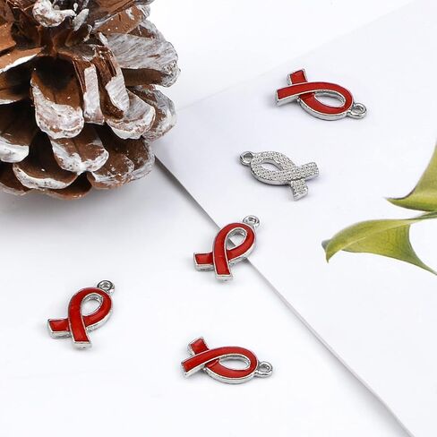 50 Pcs Ribbon Pendants, Cancer Awareness Hope Faith Ribbon Charms for Jewelry Making in Saudi Arabia