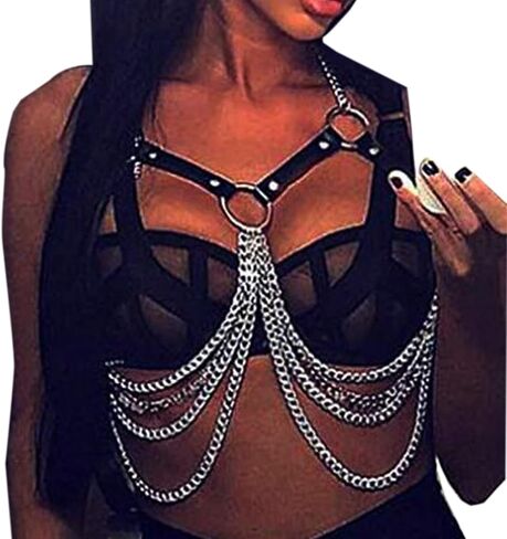 Leather Body Harness Bra for Women Punk Goth Tops Cage Strap Adjust Plus Size Festival Rave Costume in Kuwait