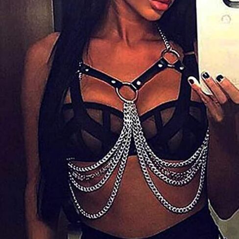 Leather Body Harness Bra for Women Punk Goth Tops Cage Strap Adjust Plus Size Festival Rave Costume in Kuwait