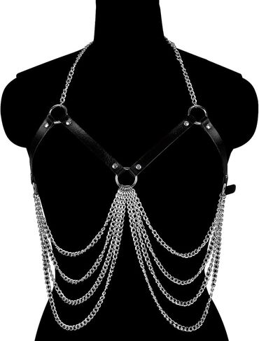 Leather Body Harness Bra for Women Punk Goth Tops Cage Strap Adjust Plus Size Festival Rave Costume in Kuwait