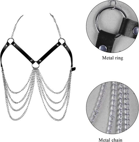 Leather Body Harness Bra for Women Punk Goth Tops Cage Strap Adjust Plus Size Festival Rave Costume in Kuwait