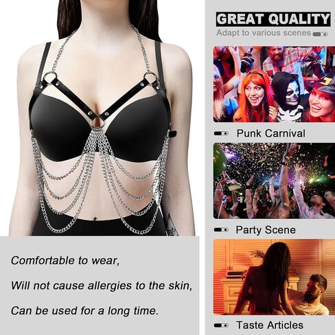 Leather Body Harness Bra for Women Punk Goth Tops Cage Strap Adjust Plus Size Festival Rave Costume in Kuwait