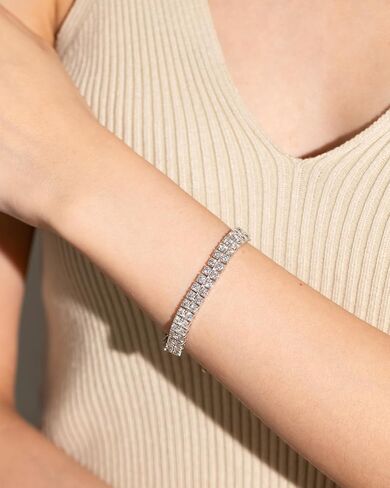FANCIME Moissanite Tennis Bracelet 11 Carats 2-Row Lab-Grown Diamond Bracelets 925 Sterling Silver Tennis Bracelet 3mm D Color VVS1 Round Cut Moissanite Bracelet for Women 7.5" in Saudi Arabia