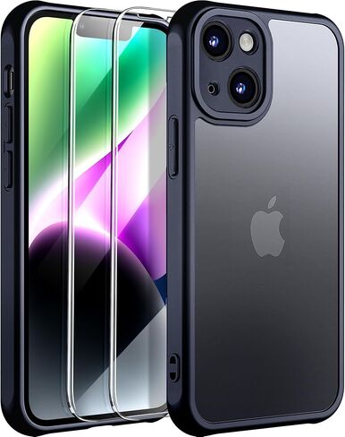 for iPhone 14 Plus Case, [Military-Grade Protection] [with 2 pcs Screen Protector] Full-Body Matte Protective Phone Case with Camera Cover.(Black) in Saudi Arabia