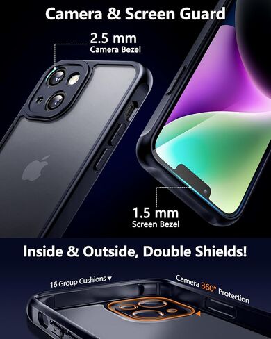 for iPhone 14 Plus Case, [Military-Grade Protection] [with 2 pcs Screen Protector] Full-Body Matte Protective Phone Case with Camera Cover.(Black) in Saudi Arabia