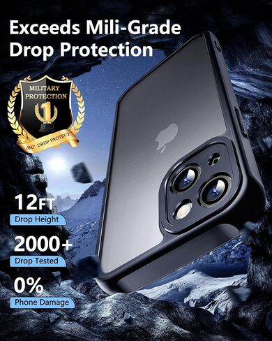 for iPhone 14 Plus Case, [Military-Grade Protection] [with 2 pcs Screen Protector] Full-Body Matte Protective Phone Case with Camera Cover.(Black) in Saudi Arabia
