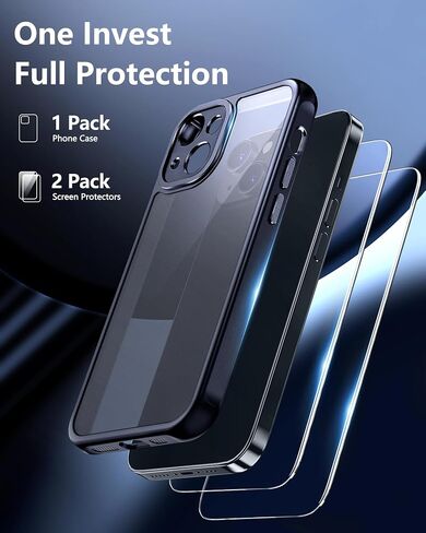 for iPhone 14 Plus Case, [Military-Grade Protection] [with 2 pcs Screen Protector] Full-Body Matte Protective Phone Case with Camera Cover.(Black) in Saudi Arabia