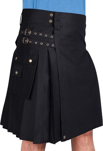Cotton Jeans Utility Kilt for Men with Cargo Pockets-Black Cotton Kilt for Men in Saudi Arabia