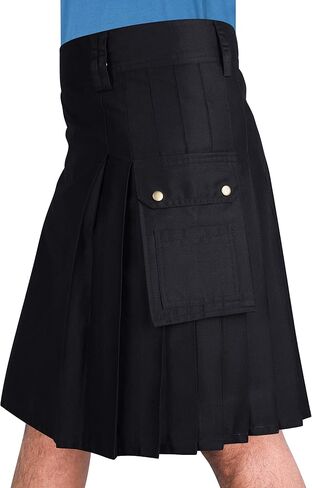 Cotton Jeans Utility Kilt for Men with Cargo Pockets-Black Cotton Kilt for Men in Saudi Arabia