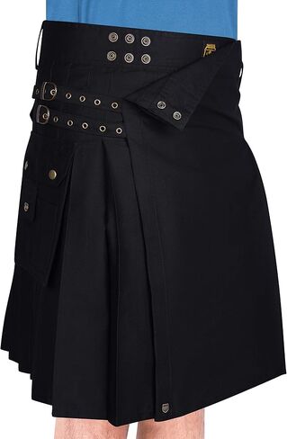 Cotton Jeans Utility Kilt for Men with Cargo Pockets-Black Cotton Kilt for Men in Saudi Arabia