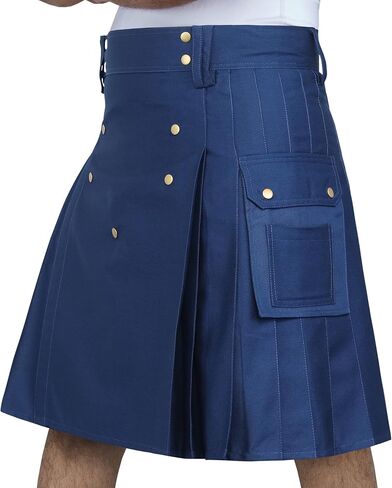 Cotton Jeans Utility Kilt for Men with Cargo Pockets-Black Cotton Kilt for Men in Saudi Arabia