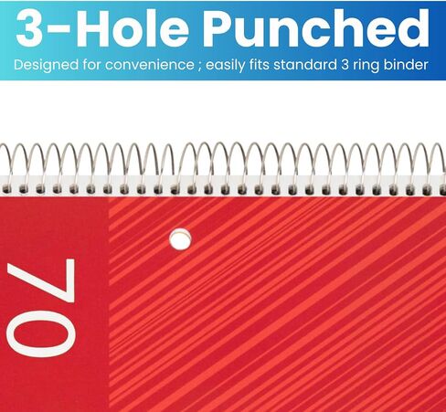 1InTheOffice Spiral Notebook Wide Ruled 10.5 x 8, 1-Subject Wide Ruled Notebooks, Wirebound Spiral Notebooks, 3-Hole Punched, 70 Sheets, Assorted Colors, 3 Pack in Saudi Arabia
