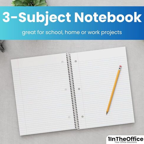 1InTheOffice Spiral Notebook Wide Ruled 10.5 x 8, 1-Subject Wide Ruled Notebooks, Wirebound Spiral Notebooks, 3-Hole Punched, 70 Sheets, Assorted Colors, 3 Pack in Saudi Arabia