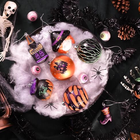 فاليري مادلين زينة شجرة الهالوين في الأماكن المغلقة، مجموعة زينة كروية معلقة مقاومة للكسر 60 قيراط مع قلعة خفافيش مرجل ساحرة سحرية لشجرة صغيرة، ديكور منزلي لطيف لحفلات العطلات in Saudi Arabia