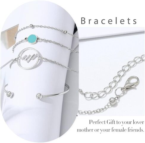 مجموعة أساور بوهو من الفضة ذات الطبقات باللون الفيروزي، سوار على شكل سلسلة أساور للنساء والفتيات in Kuwait