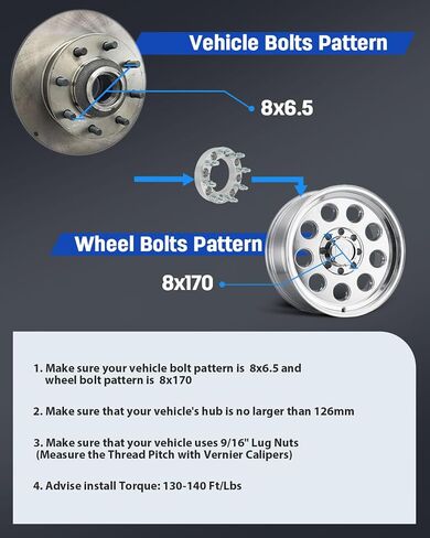 ECCPP 4PCS 8x6.5 to 8x170 Wheel Adapters Lug Centric 1.5" 8 Lug 9/16" 126mm hub bore Compatible with for Ram 3500 1995-1996 1998-1999 2003-2006 2010 for E-250 Econoline 1992-1993 1995-1996 1998-1999 in Saudi Arabia