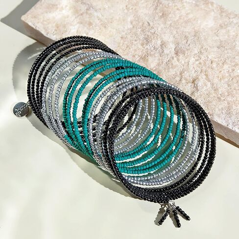 أساور من خرز بذور جوز الهند متعددة الطبقات قابلة للتمدد، أساور صغيرة مطرزة وقابلة للتكديس للنساء والفتيات in Kuwait