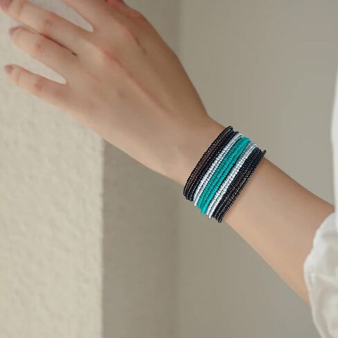 أساور من خرز بذور جوز الهند متعددة الطبقات قابلة للتمدد، أساور صغيرة مطرزة وقابلة للتكديس للنساء والفتيات in Kuwait