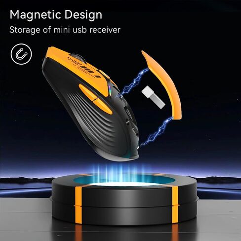 ماوس Uciefy V19 اللاسلكي، ماوس LED قابل لإعادة الشحن 2.4 جيجا هرتز مع مؤشر البطارية، فأرة كمبيوتر مغناطيسية مع مستقبل USB ومحول من النوع C لأجهزة الكمبيوتر المحمول/الكمبيوتر الشخصي/Mac/Chromebook-برتقالي in Kuwait