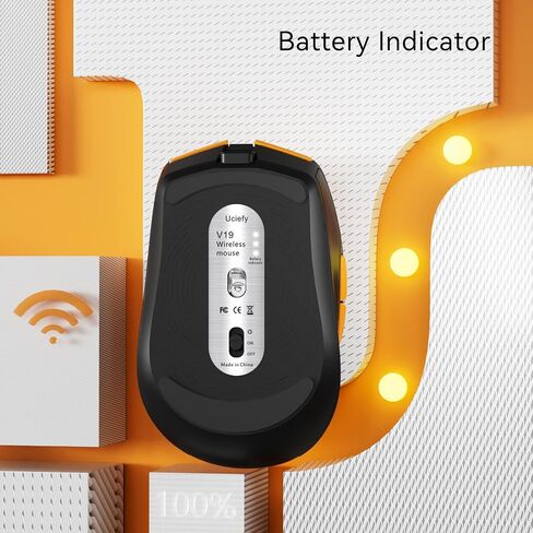 ماوس Uciefy V19 اللاسلكي، ماوس LED قابل لإعادة الشحن 2.4 جيجا هرتز مع مؤشر البطارية، فأرة كمبيوتر مغناطيسية مع مستقبل USB ومحول من النوع C لأجهزة الكمبيوتر المحمول/الكمبيوتر الشخصي/Mac/Chromebook-برتقالي in Kuwait