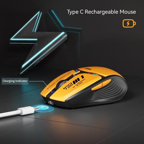 ماوس Uciefy V19 اللاسلكي، ماوس LED قابل لإعادة الشحن 2.4 جيجا هرتز مع مؤشر البطارية، فأرة كمبيوتر مغناطيسية مع مستقبل USB ومحول من النوع C لأجهزة الكمبيوتر المحمول/الكمبيوتر الشخصي/Mac/Chromebook-برتقالي in Kuwait