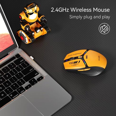 ماوس Uciefy V19 اللاسلكي، ماوس LED قابل لإعادة الشحن 2.4 جيجا هرتز مع مؤشر البطارية، فأرة كمبيوتر مغناطيسية مع مستقبل USB ومحول من النوع C لأجهزة الكمبيوتر المحمول/الكمبيوتر الشخصي/Mac/Chromebook-برتقالي in Kuwait