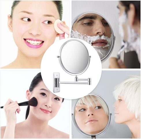 مرآة حمام تكبير 3X/1X مزدوجة الجوانب مقاس 8 بوصات مثبتة على الحائط، مرآة مكبرة دوارة 360 درجة، قابلة للتمديد ومطلية بالكروم in Saudi Arabia