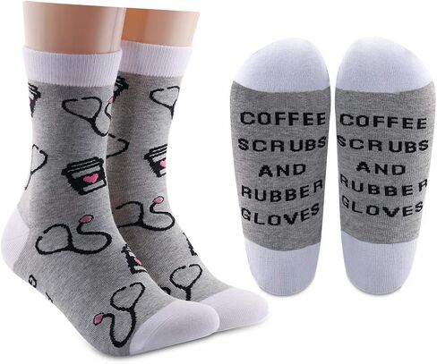 LEVLO Funny Nurse RN Gift Nurse Appreciation Gift Coffee Scrubs and Rubber Gloves Cotton Socks Nurse Life Gift Graduation Gift (2 Pairs/Set) in Saudi Arabia