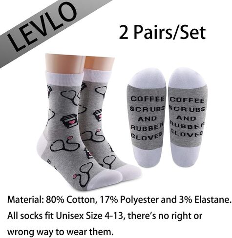 LEVLO Funny Nurse RN Gift Nurse Appreciation Gift Coffee Scrubs and Rubber Gloves Cotton Socks Nurse Life Gift Graduation Gift (2 Pairs/Set) in Saudi Arabia