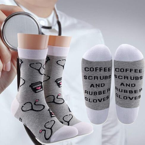 LEVLO Funny Nurse RN Gift Nurse Appreciation Gift Coffee Scrubs and Rubber Gloves Cotton Socks Nurse Life Gift Graduation Gift (2 Pairs/Set) in Saudi Arabia