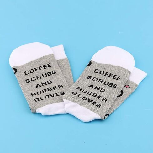 LEVLO Funny Nurse RN Gift Nurse Appreciation Gift Coffee Scrubs and Rubber Gloves Cotton Socks Nurse Life Gift Graduation Gift (2 Pairs/Set) in Saudi Arabia