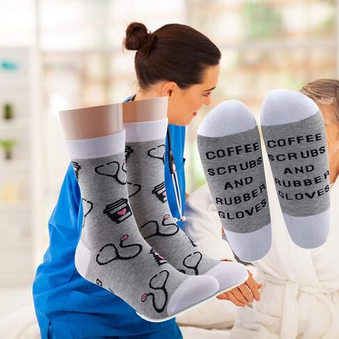 LEVLO Funny Nurse RN Gift Nurse Appreciation Gift Coffee Scrubs and Rubber Gloves Cotton Socks Nurse Life Gift Graduation Gift (2 Pairs/Set) in Saudi Arabia