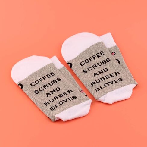 LEVLO Funny Nurse RN Gift Nurse Appreciation Gift Coffee Scrubs and Rubber Gloves Cotton Socks Nurse Life Gift Graduation Gift (2 Pairs/Set) in Saudi Arabia