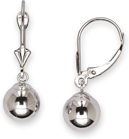 Jewelryweb - أقراط متدلية من الذهب الأبيض الحقيقي عيار 14 قيراط مصقولة على شكل كرة خلفية - 5 مم، 6 مم، 7 مم، 8 مم - أقراط متدلية ذهبية للنساء - أقراط مضادة للحساسية in Saudi Arabia