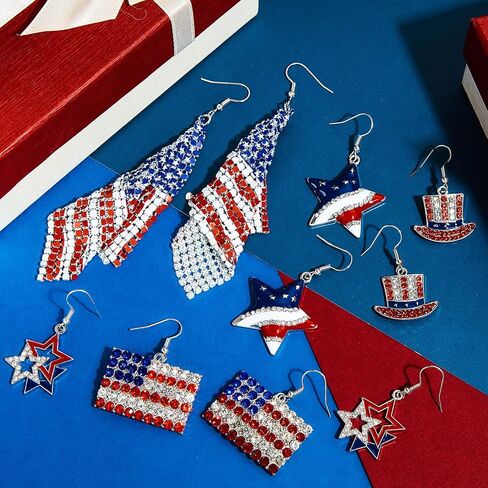12 زوجًا من أقراط العلم الأمريكي أقراط الرابع من يوليو أقراط يوم الاستقلال الوطني الأحمر والأبيض والأزرق أقراط يوم العلم أقراط علم الولايات المتحدة الأمريكية نجمة الفراشة المتدلية أقراط متدلية من الرابع من يوليو هدية مجوهرات in Kuwait
