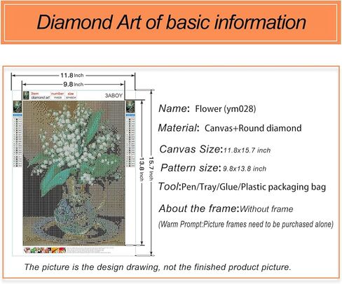 مجموعات الرسم الفني الماسي 3ABOY 5D للبالغين، مجموعات فنية ماسية للبالغين من الزهور، مجموعات فنية ماسية للبالغين من مجموعات الرسم حسب الأرقام، ديكور جداري فني للمنزل (11.8 × 15.7 بوصة) in Kuwait