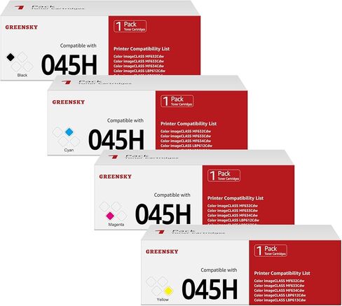 استبدال خراطيش الحبر المتوافقة مع GREENSKY لطابعة Canon CRG 045 045H Color ImageCLASS MF634Cdw MF634 634C MF632Cdw MF633Cdw MF632C MF632 LBP612Cdw LBP613Cdw LBP612C LBP612 طابعة ليزر (4 عبوات) in Kuwait
