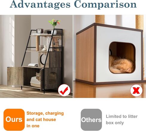 melos Cat Litter Box Enclosure with 2 Storage Shelves, Hidden Litter Box, Cat Litter Box Enclosure Furniture with Charging Station, Cat Washroom with Cat Tree Tower, End Table for Living Room Brown in Saudi Arabia