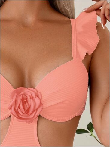 WDIRARA Women's 3D Floral Decor Cut Out Textured One-Piece Bikini Swimwear Backless Sleeveless Cheeky Swimsuit in Saudi Arabia