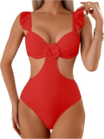 WDIRARA Women's 3D Floral Decor Cut Out Textured One-Piece Bikini Swimwear Backless Sleeveless Cheeky Swimsuit in Saudi Arabia
