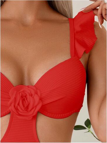 WDIRARA Women's 3D Floral Decor Cut Out Textured One-Piece Bikini Swimwear Backless Sleeveless Cheeky Swimsuit in Saudi Arabia
