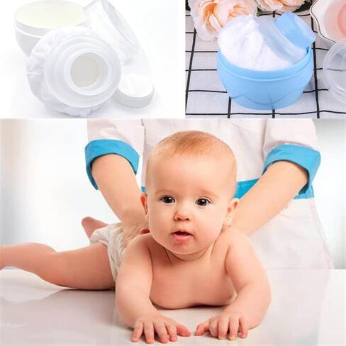 عبوتان من عبوات بودرة الجسم، علبة بودرة ما بعد الاستحمام، مجموعة منتفخة منتفخة للعناية بجسم الطفل مع صندوق بودرة بمقبض كبير، حاوية بودرة التلك لمستحضرات التجميل للسفر المنزلي. (أبيض) in Kuwait