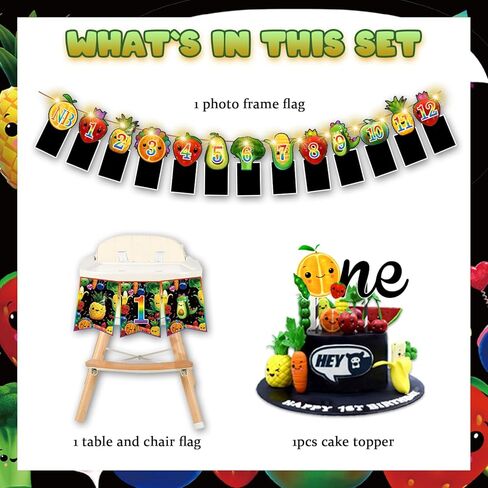 Fruit 1st Birthday Decorations, Dancing Fruit 1st Birthday Decorations Banner Cupcake Topper Highchair Banner First Birthday Crown for Fruit Birthday Decorations for Boys Girls in Kuwait