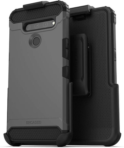 Encased LG V50 ThinQ Belt Clip Holster Case (2019 Scorpio Armor) Ultra Protective Tough Grip Cover with Holder - Gunmetal Grey in Saudi Arabia