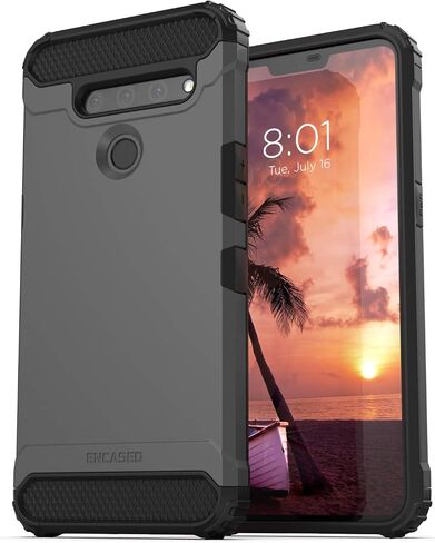 Encased LG V50 ThinQ Belt Clip Holster Case (2019 Scorpio Armor) Ultra Protective Tough Grip Cover with Holder - Gunmetal Grey in Saudi Arabia