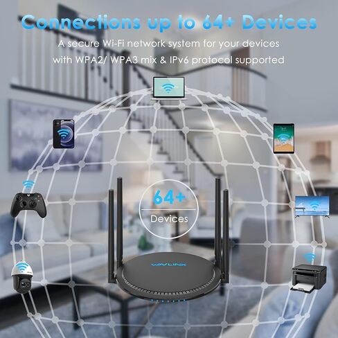 راوتر WAVLINK WiFi 6، راوتر لاسلكي AX1800، إنترنت جيجابت واي فاي ثنائي النطاق يصل إلى 1500 قدم مربع وأكثر من 64 جهاز، جهاز توجيه، TouchLink، الرقابة الأبوية، جودة الخدمة، للمنزل in Saudi Arabia