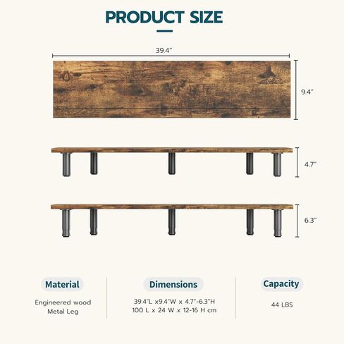 حامل شاشة مزدوج كبير لشاشتين، حامل شاشة مزدوج قابل للتعديل مع حامل هاتف للمكتب، الطابعة، التلفزيون (خشب ريفي) in Kuwait