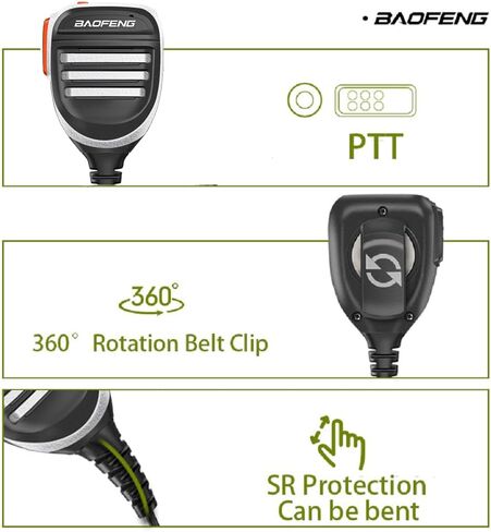 BAOFENG BF-F8HP Microphone Speaker Handheld Mic Waterproof Upgrade of Original BF Mic for GMRS Ham Radio 2Pin K Mic Compatible with UV-K5 UV-82 UV-S9 Plus UV-17R P15UV in Kuwait