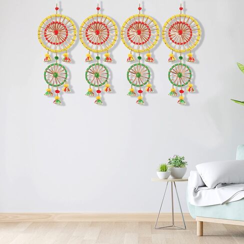 Smizzy Handmade Door Hangings for Home Decoration / 3 Rings Wall Hangings for Haldi Mehandi Temple Decor|Pooja Room Decoration Items (Pack of 4, Multicolor) in Saudi Arabia