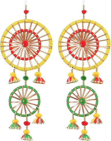 Smizzy Handmade Door Hangings for Home Decoration / 3 Rings Wall Hangings for Haldi Mehandi Temple Decor|Pooja Room Decoration Items (Pack of 4, Multicolor) in Saudi Arabia